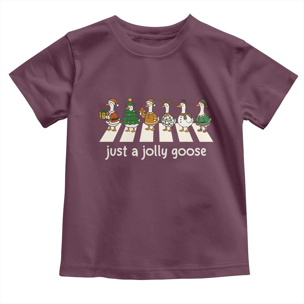 Just A Jolly Goose Toddler T Shirt Funny Christmas Duck Meme TS10 Maroon Print Your Wear