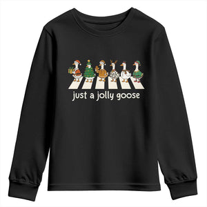 Just A Jolly Goose Youth Sweatshirt Funny Christmas Duck Meme TS10 Black Print Your Wear