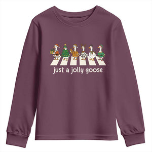 Just A Jolly Goose Youth Sweatshirt Funny Christmas Duck Meme TS10 Maroon Print Your Wear