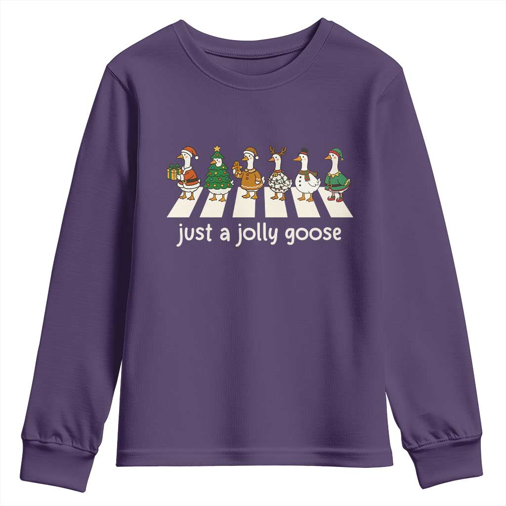 Just A Jolly Goose Youth Sweatshirt Funny Christmas Duck Meme TS10 Purple Print Your Wear