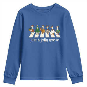 Just A Jolly Goose Youth Sweatshirt Funny Christmas Duck Meme TS10 Royal Blue Print Your Wear