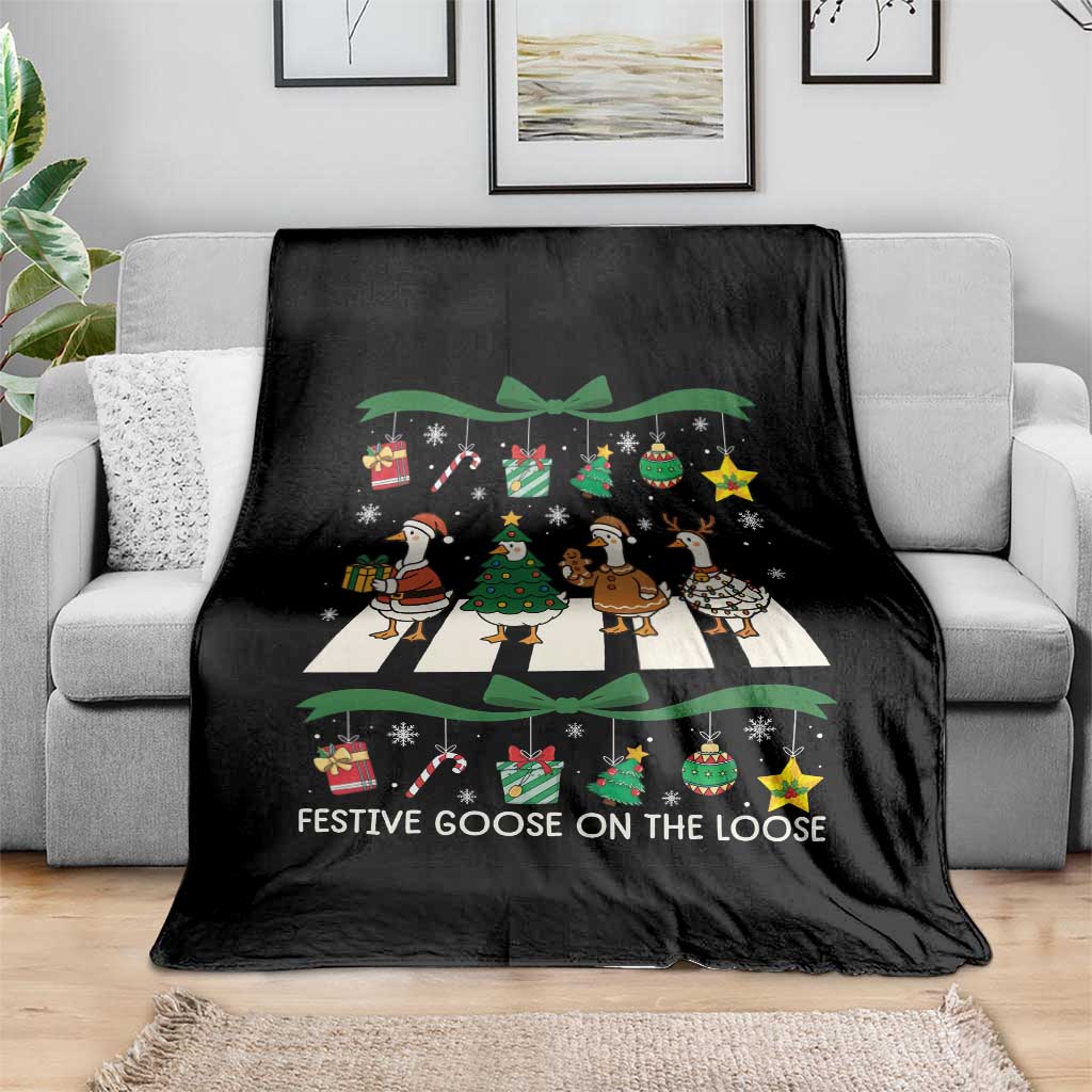 Festive Goose On The Loose Christmas Throw Blanket Cute Xmas Duck Silly Gooses Coquette Bow TS10 Print Your Wear