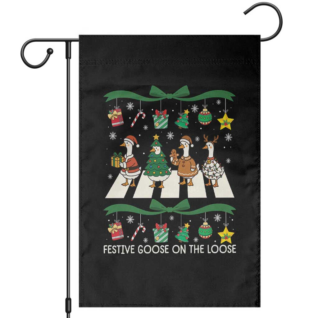 Festive Goose On The Loose Christmas Garden Flag Cute Xmas Duck Silly Gooses Coquette Bow TS10 Black Print Your Wear