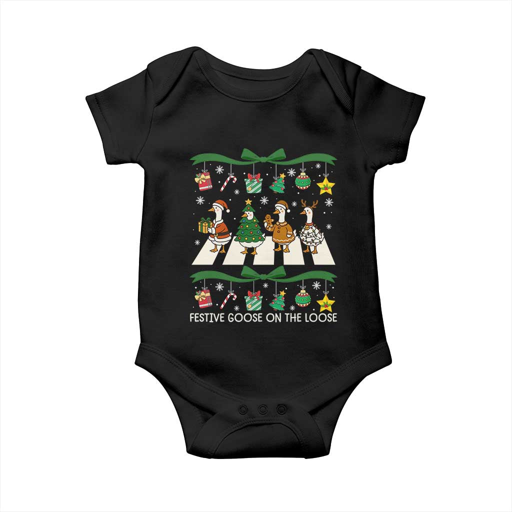 Festive Goose On The Loose Christmas Baby Onesie Cute Xmas Duck Silly Gooses Coquette Bow TS10 Black Print Your Wear