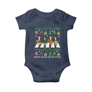 Festive Goose On The Loose Christmas Baby Onesie Cute Xmas Duck Silly Gooses Coquette Bow TS10 Navy Print Your Wear