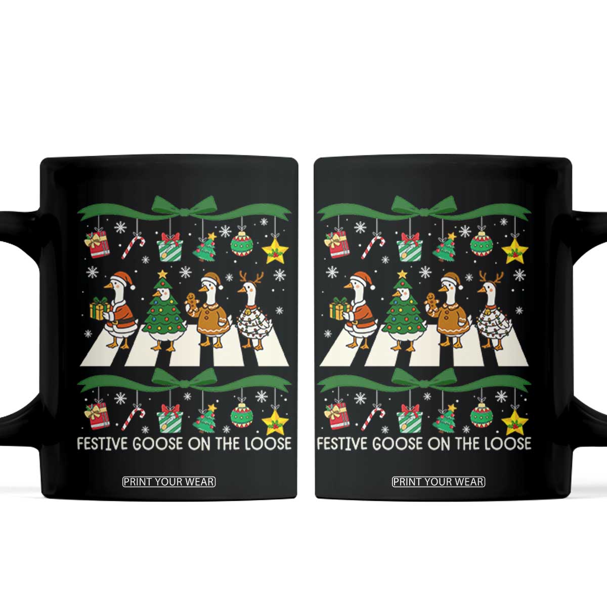 Festive Goose On The Loose Christmas Coffee Mug Cute Xmas Duck Silly Gooses Coquette Bow TS10 Black Print Your Wear