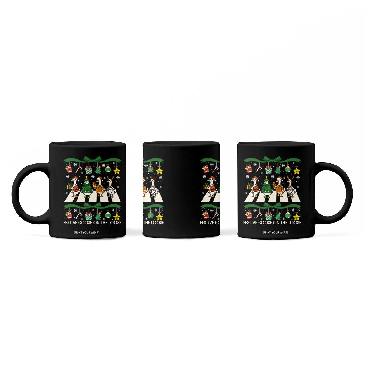 Festive Goose On The Loose Christmas Coffee Mug Cute Xmas Duck Silly Gooses Coquette Bow TS10 Print Your Wear
