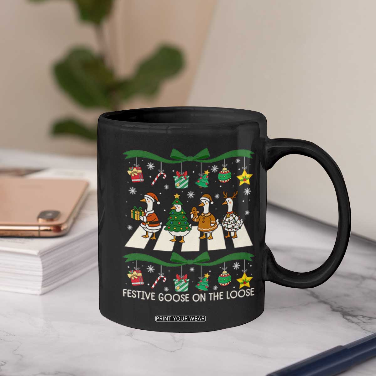 Festive Goose On The Loose Christmas Coffee Mug Cute Xmas Duck Silly Gooses Coquette Bow TS10 Print Your Wear