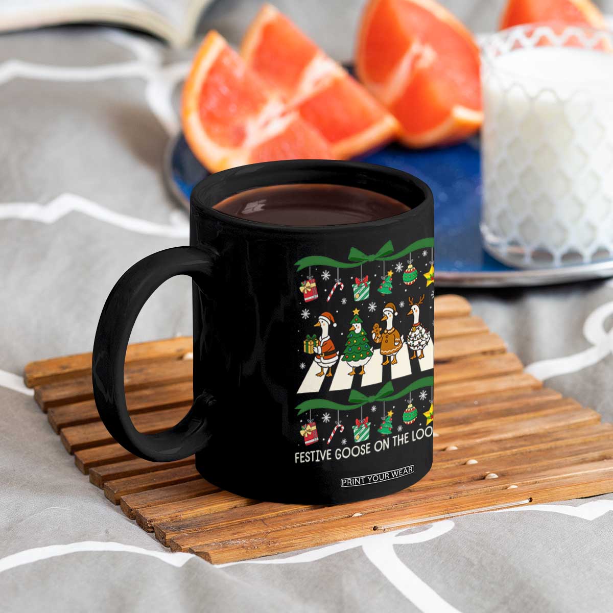 Festive Goose On The Loose Christmas Coffee Mug Cute Xmas Duck Silly Gooses Coquette Bow TS10 Print Your Wear