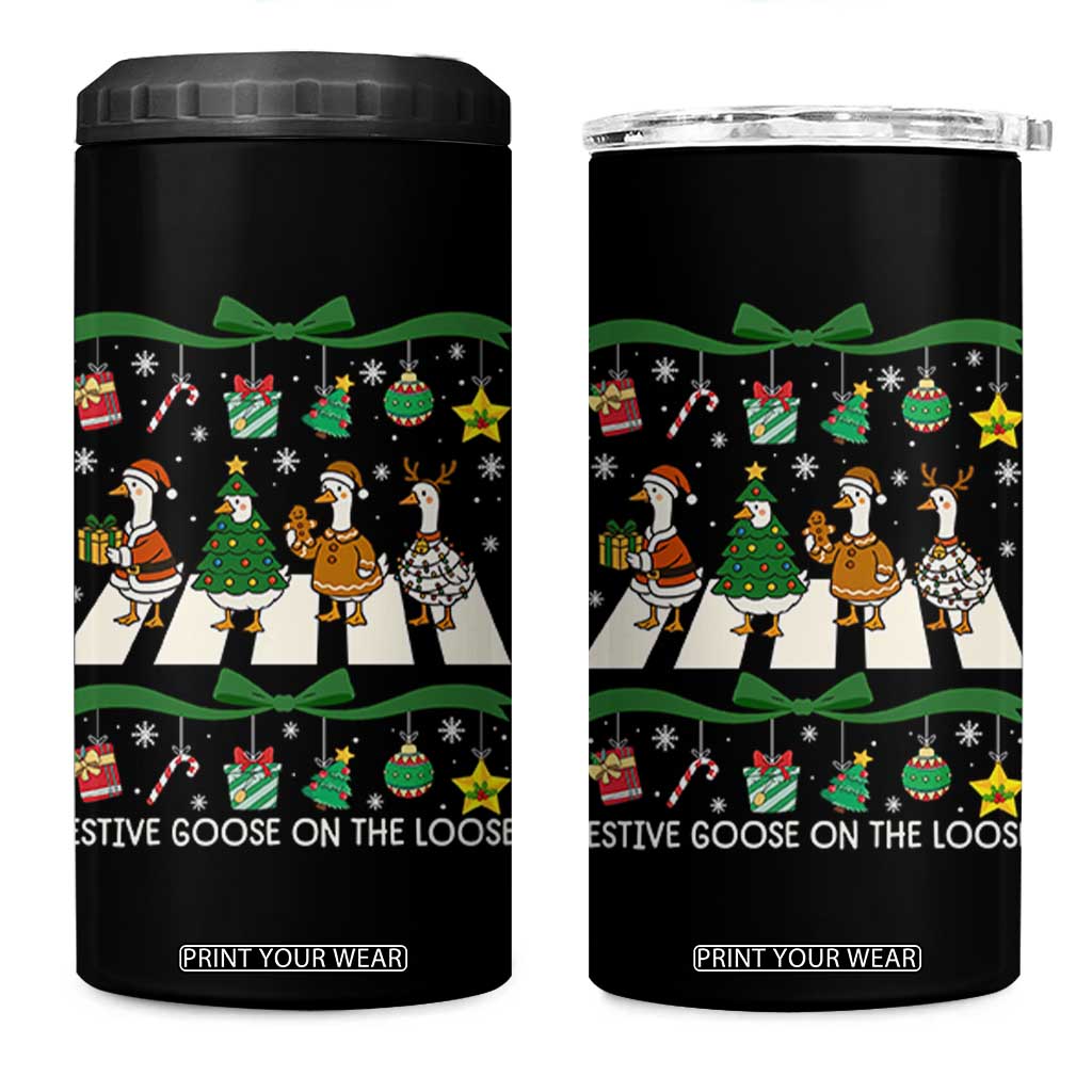 Festive Goose On The Loose Christmas 4 in 1 Can Cooler Tumbler Cute Xmas Duck Silly Gooses Coquette Bow TS10 One Size: 16 oz Black Print Your Wear