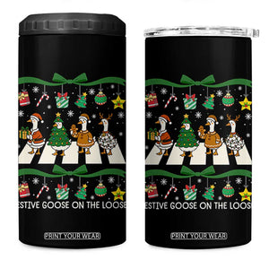 Festive Goose On The Loose Christmas 4 in 1 Can Cooler Tumbler Cute Xmas Duck Silly Gooses Coquette Bow TS10 One Size: 16 oz Black Print Your Wear