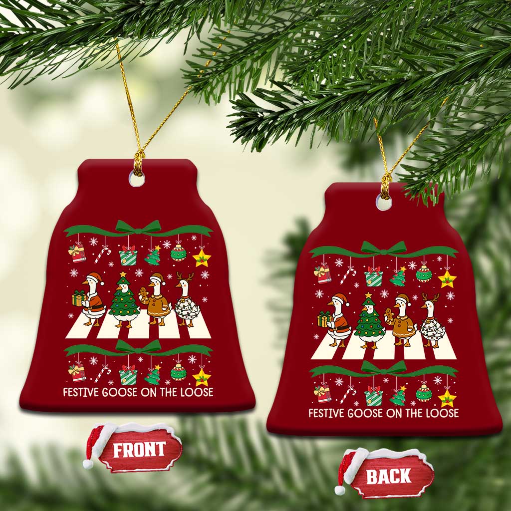 Festive Goose On The Loose Christmas Ceramic Ornament Cute Xmas Duck Silly Gooses Coquette Bow TS10 Print Your Wear