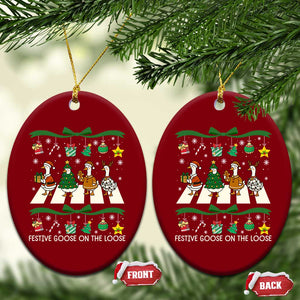 Festive Goose On The Loose Christmas Ceramic Ornament Cute Xmas Duck Silly Gooses Coquette Bow TS10 Print Your Wear