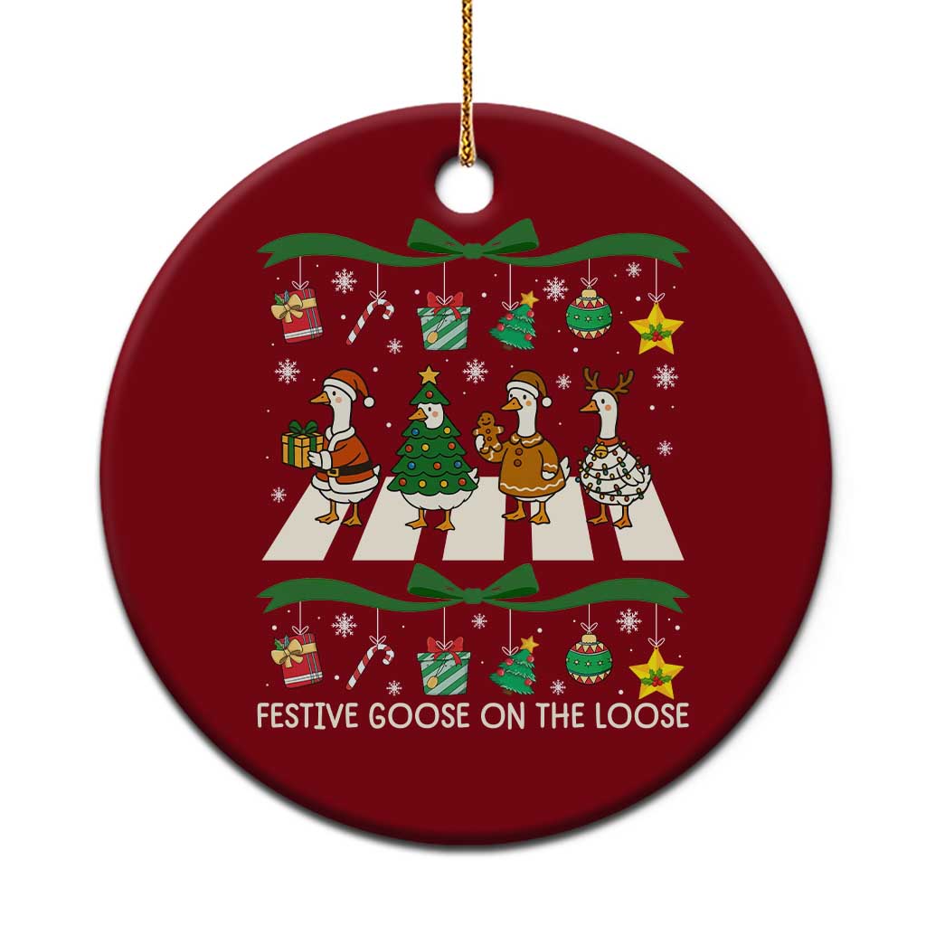 Festive Goose On The Loose Christmas Ceramic Ornament Cute Xmas Duck Silly Gooses Coquette Bow TS10 1pc Red Print Your Wear