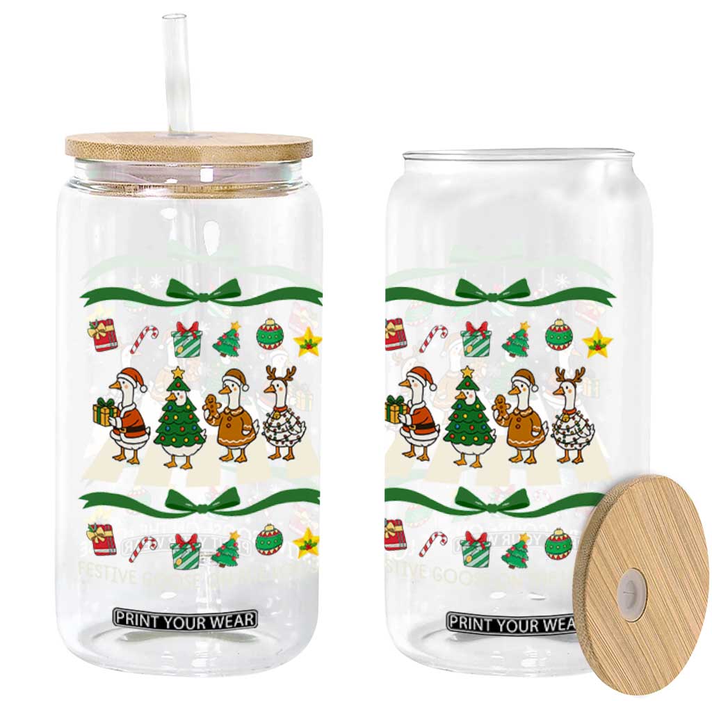 Festive Goose On The Loose Christmas Glass Can Cute Xmas Duck Silly Gooses Coquette Bow TS10 Print Your Wear