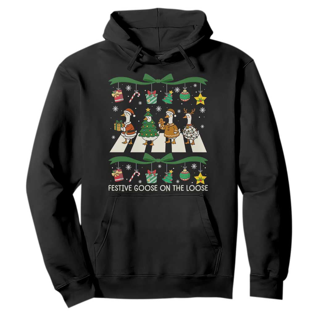 Festive Goose On The Loose Christmas Hoodie Cute Xmas Duck Silly Gooses Coquette Bow TS10 Black Print Your Wear