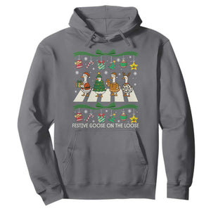 Festive Goose On The Loose Christmas Hoodie Cute Xmas Duck Silly Gooses Coquette Bow TS10 Charcoal Print Your Wear