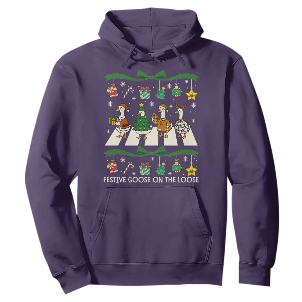 Festive Goose On The Loose Christmas Hoodie Cute Xmas Duck Silly Gooses Coquette Bow TS10 Purple Print Your Wear