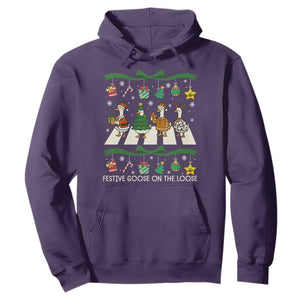 Festive Goose On The Loose Christmas Hoodie Cute Xmas Duck Silly Gooses Coquette Bow TS10 Purple Print Your Wear