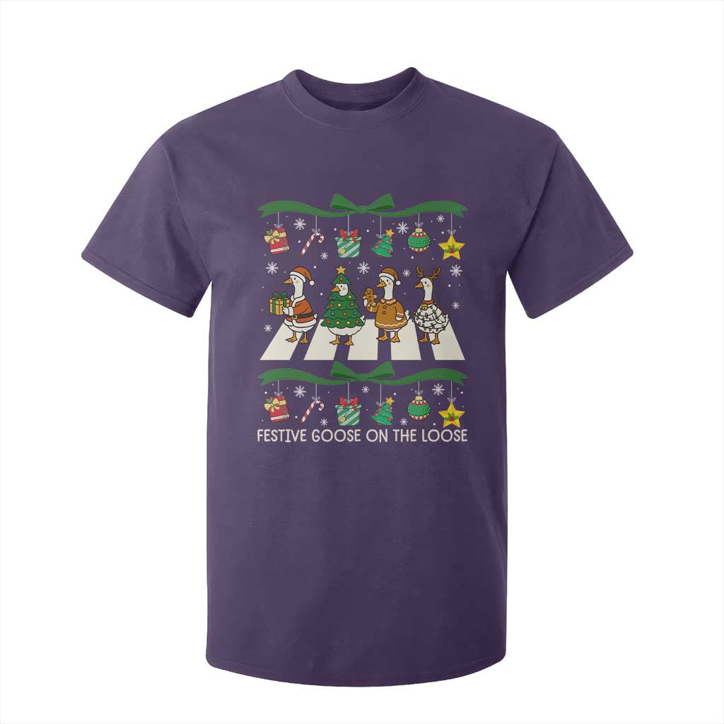 Festive Goose On The Loose Christmas T Shirt For Kid Cute Xmas Duck Silly Gooses Coquette Bow TS10 Purple Print Your Wear