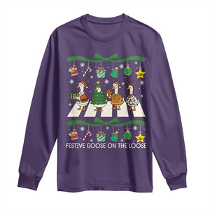 Festive Goose On The Loose Christmas Long Sleeve Shirt Cute Xmas Duck Silly Gooses Coquette Bow TS10 Purple Print Your Wear