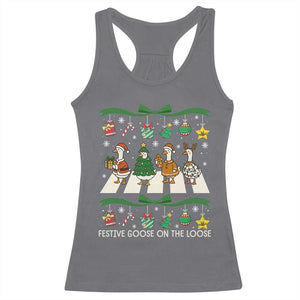 Festive Goose On The Loose Christmas Racerback Tank Top Cute Xmas Duck Silly Gooses Coquette Bow TS10 Charcoal Print Your Wear
