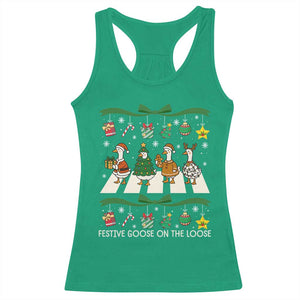 Festive Goose On The Loose Christmas Racerback Tank Top Cute Xmas Duck Silly Gooses Coquette Bow TS10 Irish Green Print Your Wear