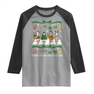 Festive Goose On The Loose Christmas Raglan Shirt Cute Xmas Duck Silly Gooses Coquette Bow TS10 Sport Gray Black Print Your Wear
