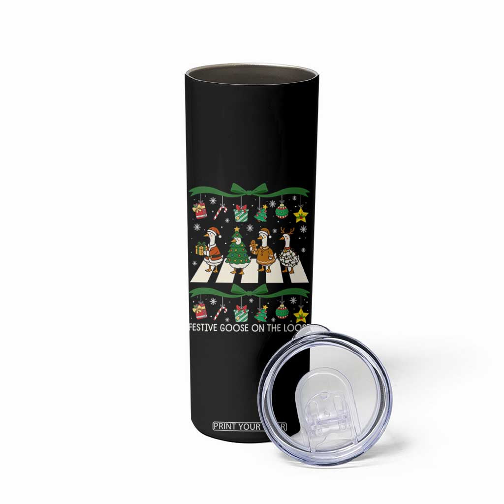 Festive Goose On The Loose Christmas Skinny Tumbler Cute Xmas Duck Silly Gooses Coquette Bow TS10 Print Your Wear