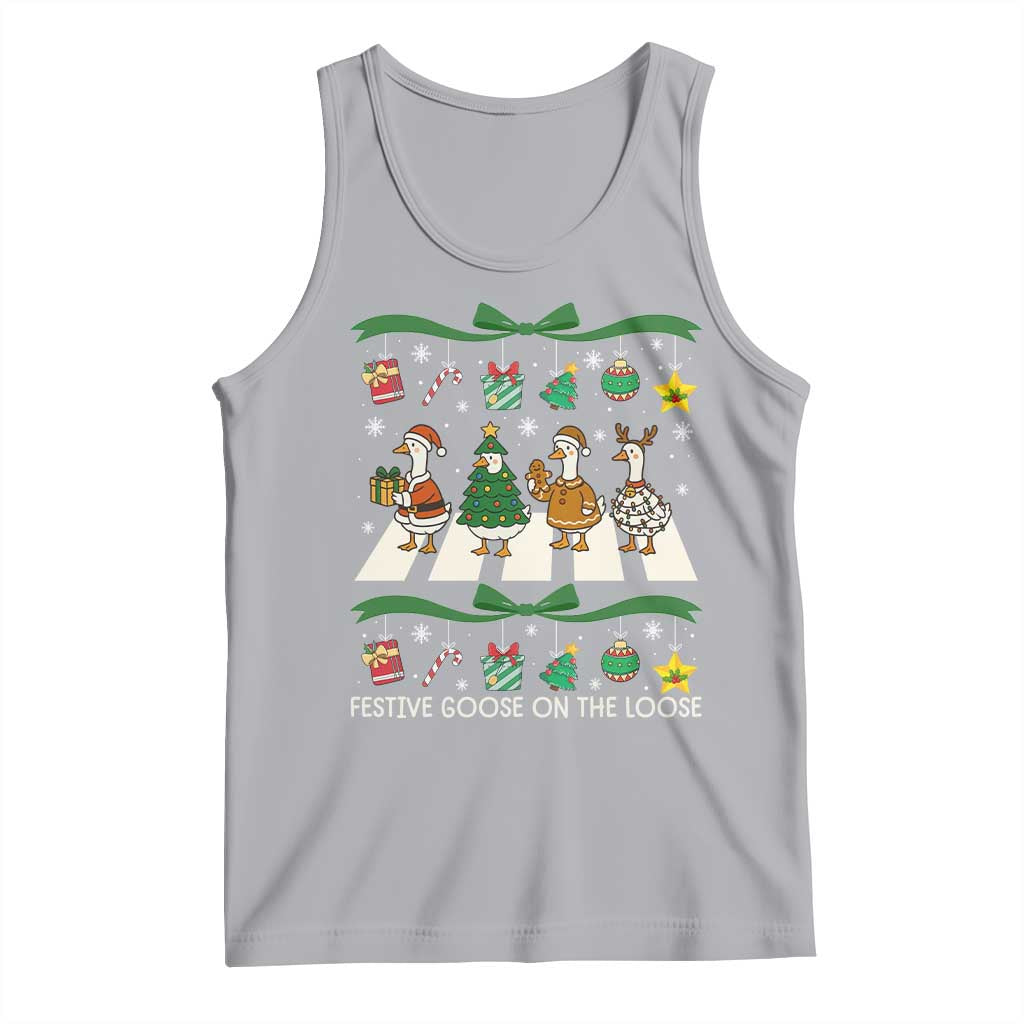 Festive Goose On The Loose Christmas Tank Top Cute Xmas Duck Silly Gooses Coquette Bow TS10 Athletic Heather Print Your Wear