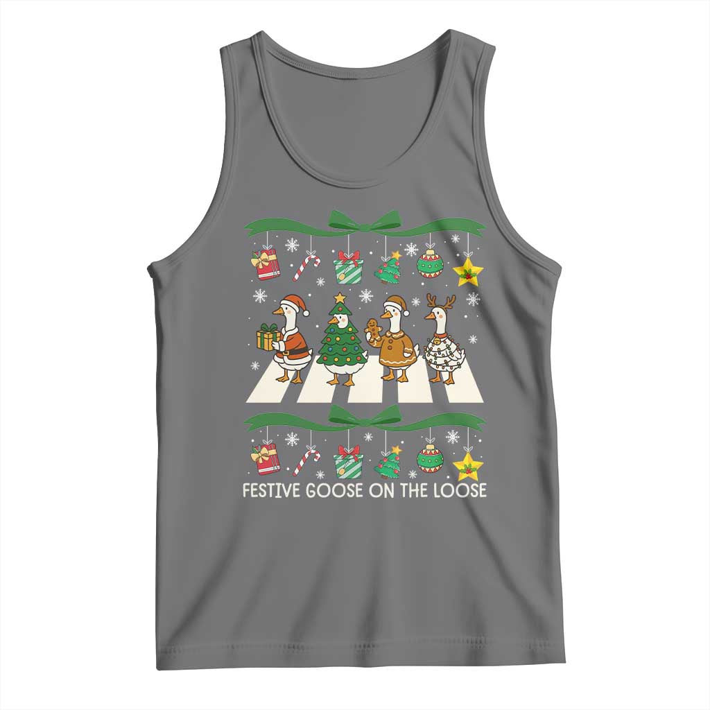 Festive Goose On The Loose Christmas Tank Top Cute Xmas Duck Silly Gooses Coquette Bow TS10 Black Heather Print Your Wear