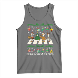 Festive Goose On The Loose Christmas Tank Top Cute Xmas Duck Silly Gooses Coquette Bow TS10 Black Heather Print Your Wear