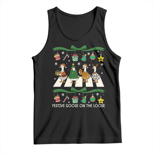 Festive Goose On The Loose Christmas Tank Top Cute Xmas Duck Silly Gooses Coquette Bow TS10 Black Print Your Wear