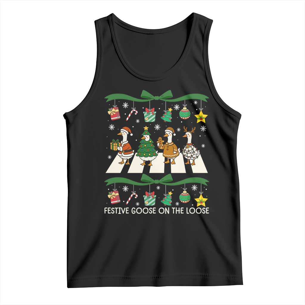 Festive Goose On The Loose Christmas Tank Top Cute Xmas Duck Silly Gooses Coquette Bow TS10 Black Print Your Wear
