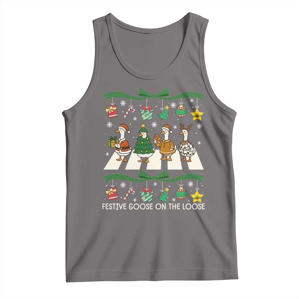 Festive Goose On The Loose Christmas Tank Top Cute Xmas Duck Silly Gooses Coquette Bow TS10 Deep Heather Print Your Wear