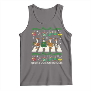 Festive Goose On The Loose Christmas Tank Top Cute Xmas Duck Silly Gooses Coquette Bow TS10 Deep Heather Print Your Wear