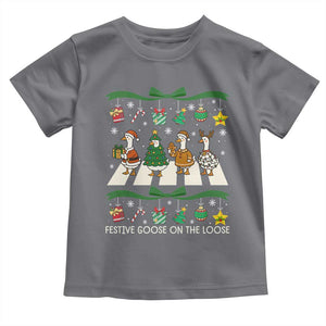 Festive Goose On The Loose Christmas Toddler T Shirt Cute Xmas Duck Silly Gooses Coquette Bow TS10 Charcoal Print Your Wear