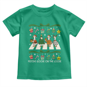 Festive Goose On The Loose Christmas Toddler T Shirt Cute Xmas Duck Silly Gooses Coquette Bow TS10 Irish Green Print Your Wear