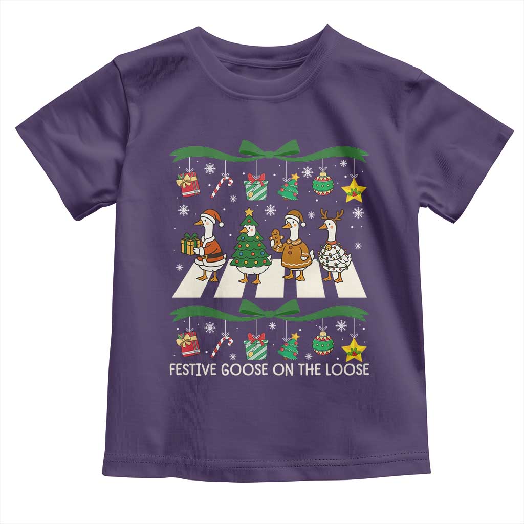 Festive Goose On The Loose Christmas Toddler T Shirt Cute Xmas Duck Silly Gooses Coquette Bow TS10 Purple Print Your Wear