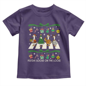 Festive Goose On The Loose Christmas Toddler T Shirt Cute Xmas Duck Silly Gooses Coquette Bow TS10 Purple Print Your Wear
