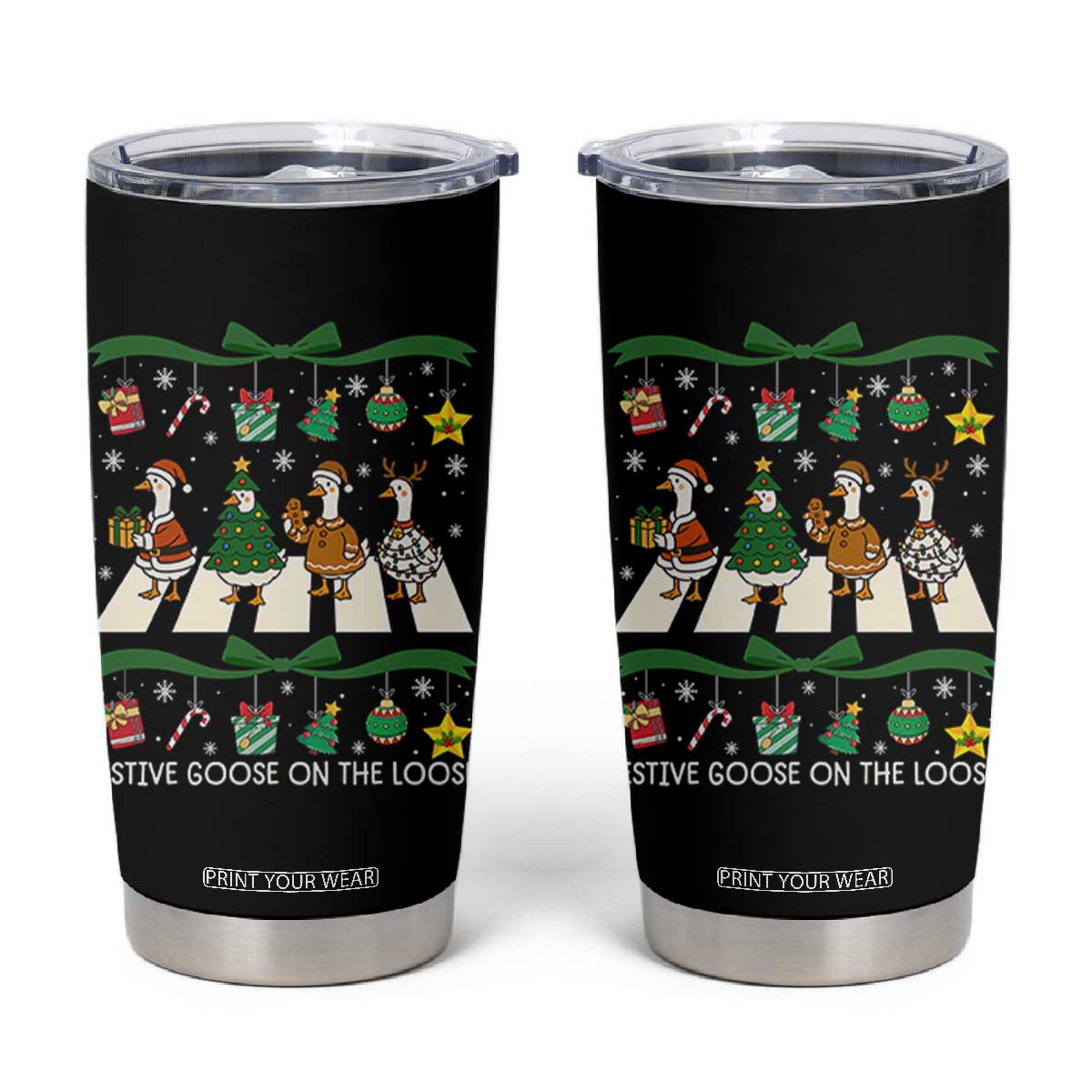 Festive Goose On The Loose Christmas Tumbler Cup Cute Xmas Duck Silly Gooses Coquette Bow TS10 Black Print Your Wear