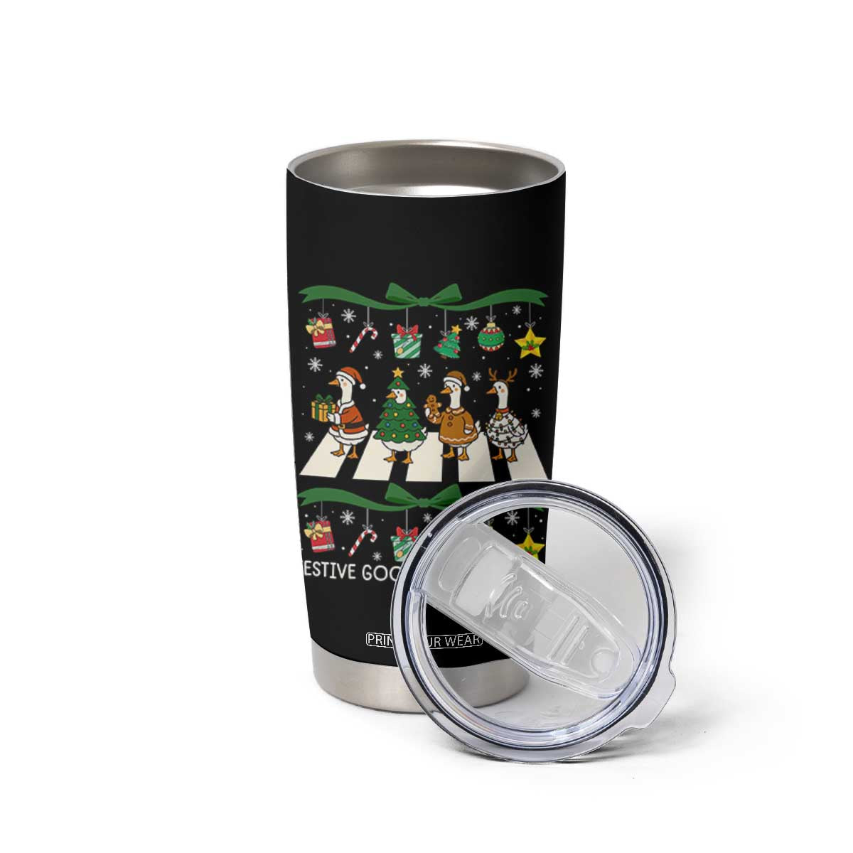 Festive Goose On The Loose Christmas Tumbler Cup Cute Xmas Duck Silly Gooses Coquette Bow TS10 Print Your Wear