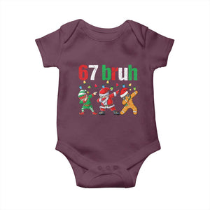 67 Christmas Baby Onesie Funny Six Seven Bruh Dabbing Santa Meme Pajamas TS10 Maroon Print Your Wear