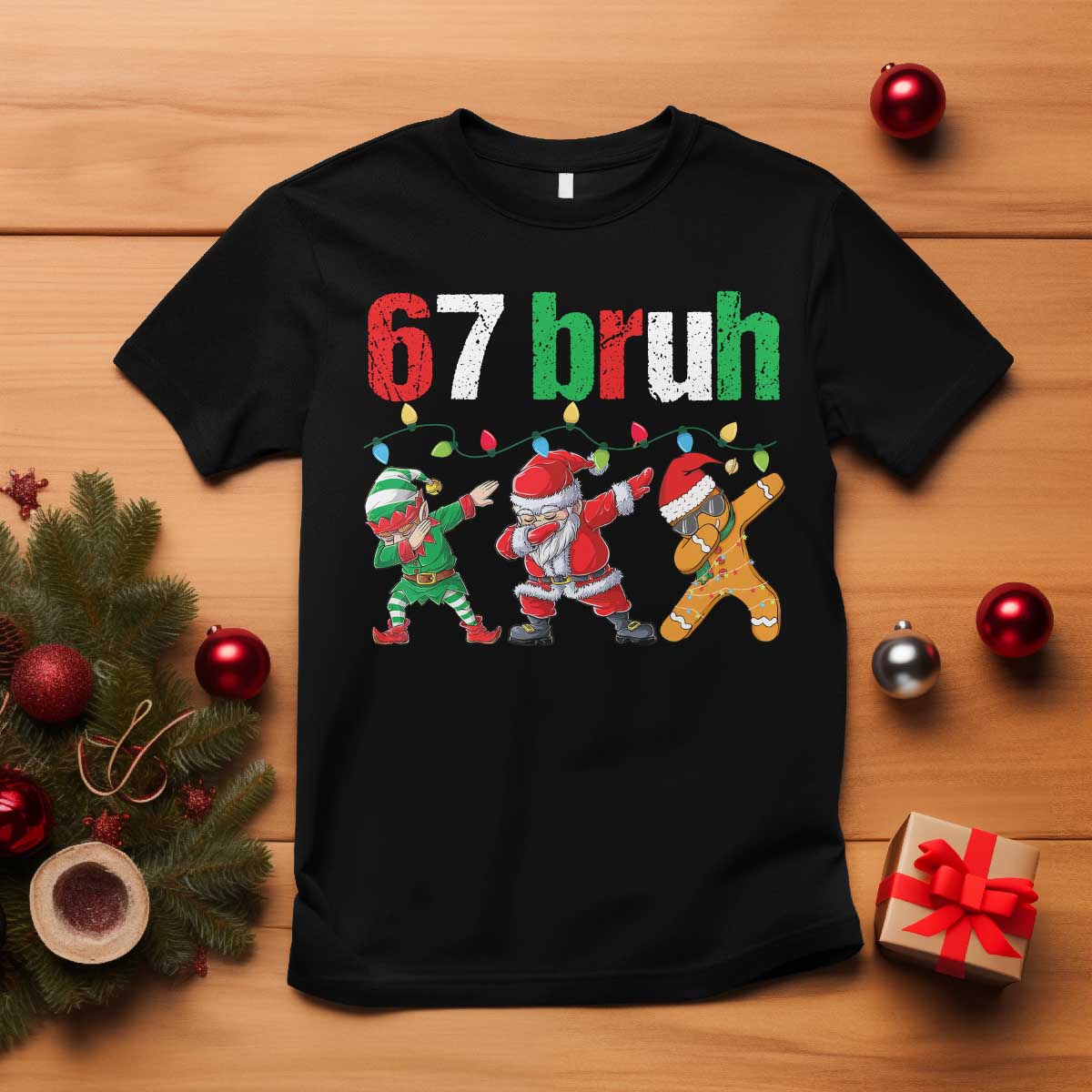 67 Christmas T Shirt Funny Six Seven Bruh Dabbing Santa Meme Pajamas TS10 Black Print Your Wear