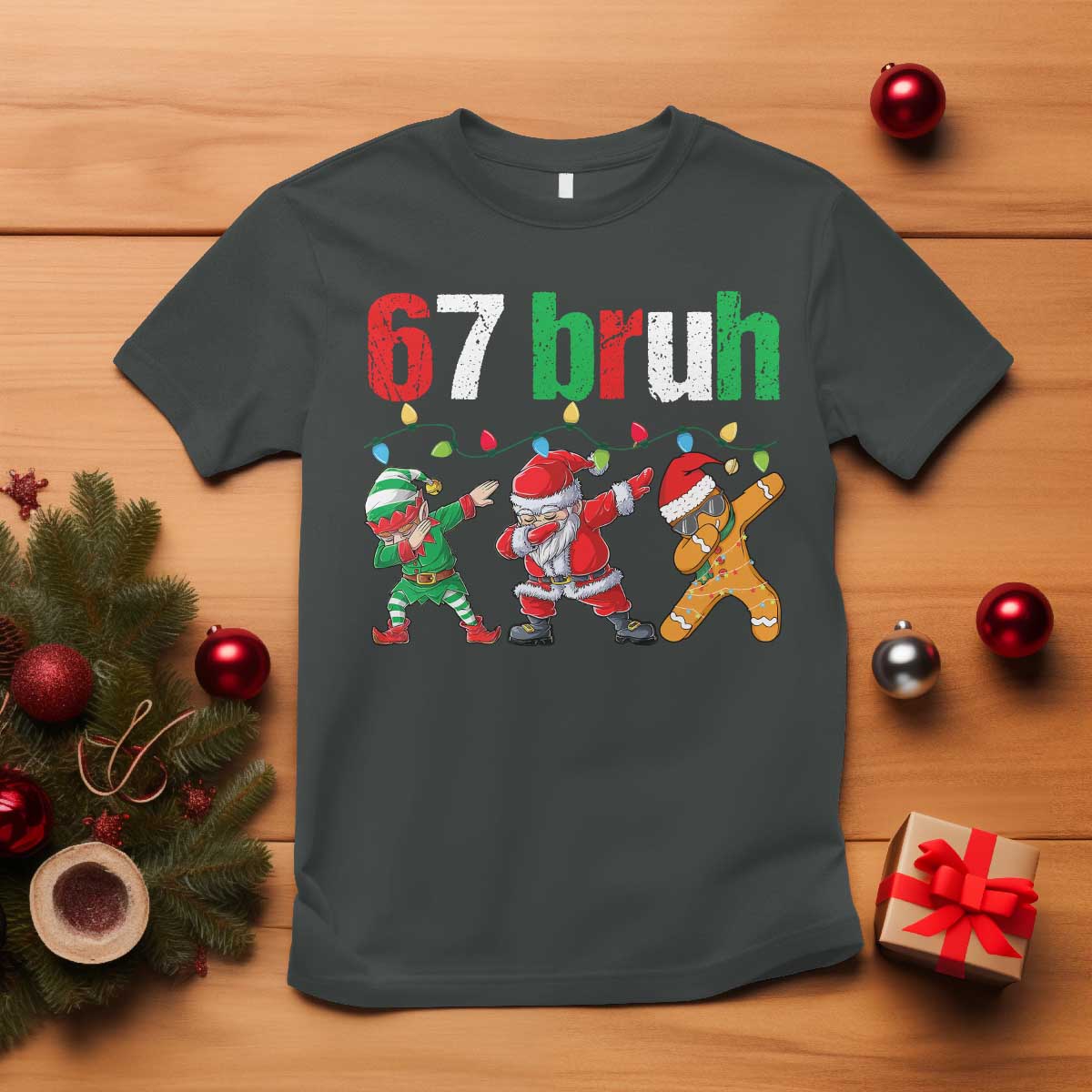 67 Christmas T Shirt Funny Six Seven Bruh Dabbing Santa Meme Pajamas TS10 Dark Heather Print Your Wear