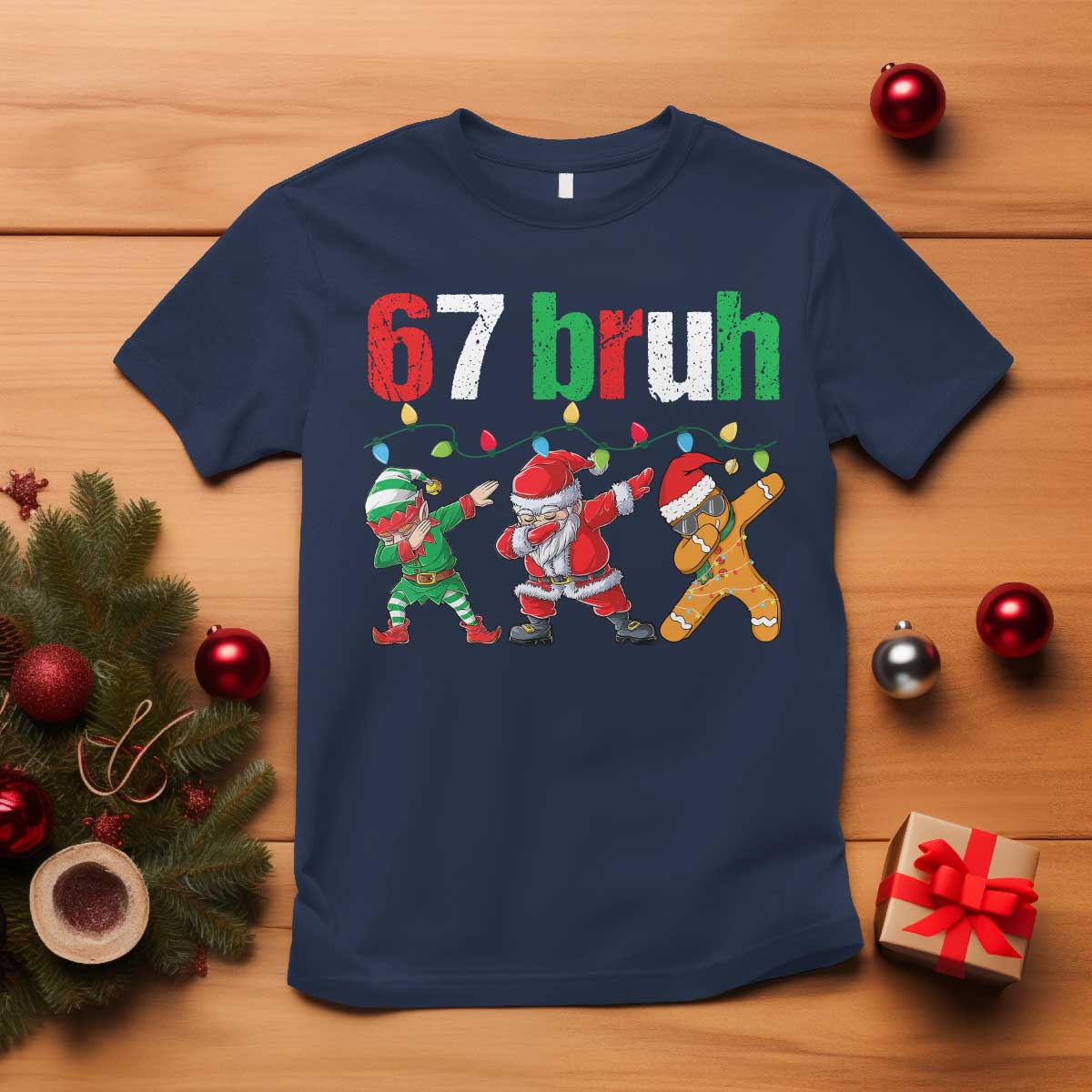 67 Christmas T Shirt Funny Six Seven Bruh Dabbing Santa Meme Pajamas TS10 Navy Print Your Wear
