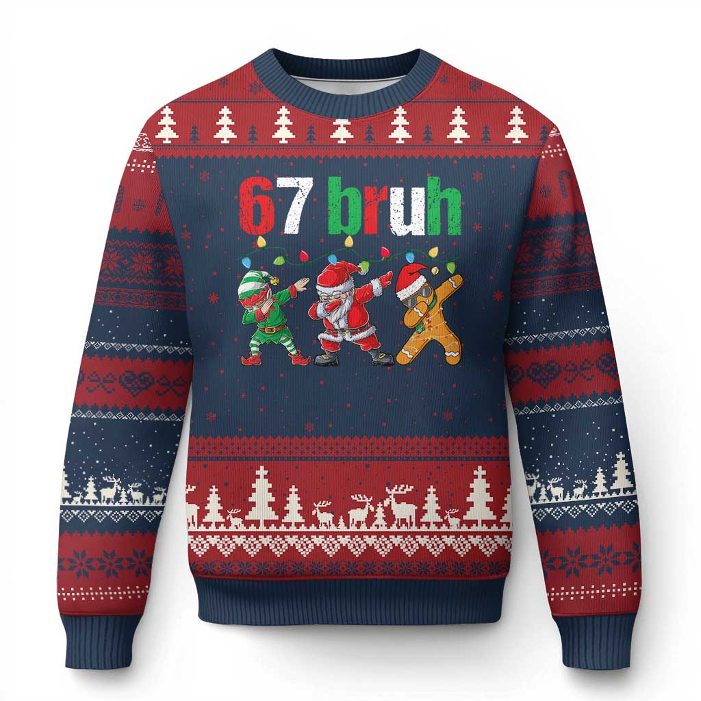 67 Xmas Ugly Christmas Sweater Funny Six Seven Bruh Dabbing Santa Meme Pajamas TS10 Navy Red Print Your Wear