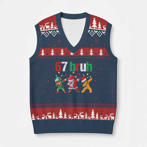 67 Xmas V-Neck Knit Sweater Vest Funny Six Seven Bruh Dabbing Santa Meme Pajamas TS10 Navy Red Print Your Wear