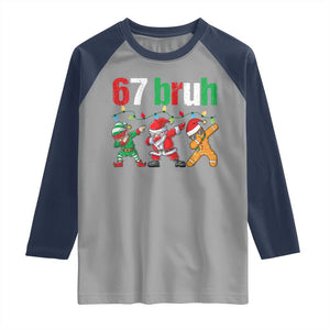 67 Christmas Raglan Shirt Funny Six Seven Bruh Dabbing Santa Meme Pajamas TS10 Sport Gray Navy Print Your Wear