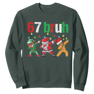 67 Christmas Sweatshirt Funny Six Seven Bruh Dabbing Santa Meme Pajamas TS10 Dark Forest Green Print Your Wear